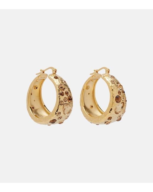 Oscar de la Renta Metallic Crystal-Embellished Hoop Earrings