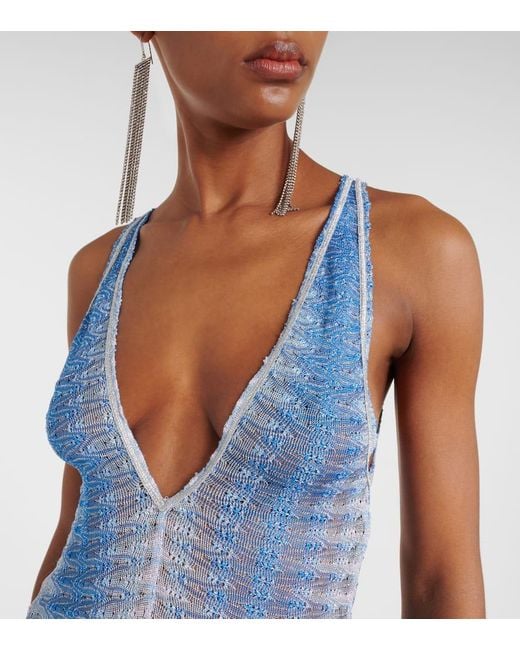 Missoni Blue Zigzag Ombre Lame Maxi Dress
