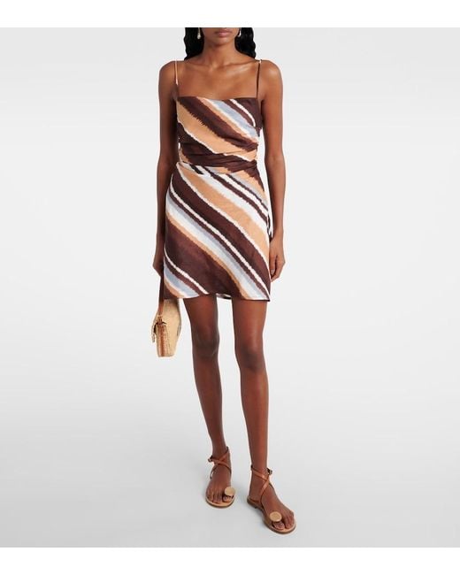 Faithfull The Brand Brown Maryse Striped Linen Minidress