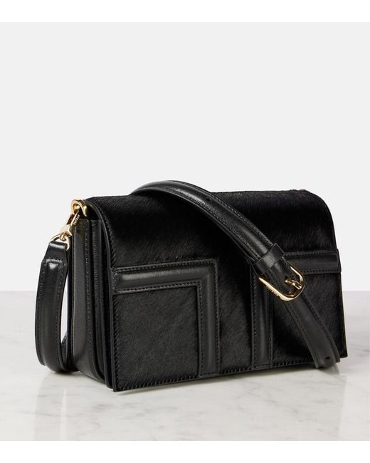 Totême  Black Tote T-Flap Mini Aus Kalbshaar