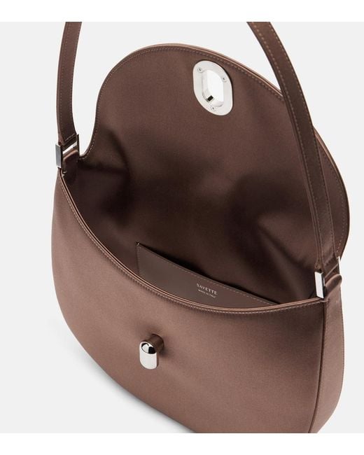 SAVETTE Brown Tondo Small Satin Shoulder Bag