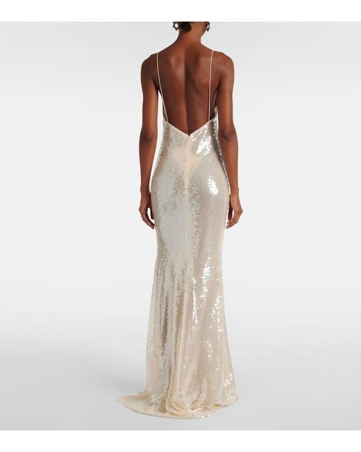 The New Arrivals Ilkyaz Ozel White Sequined Open-Back Gown