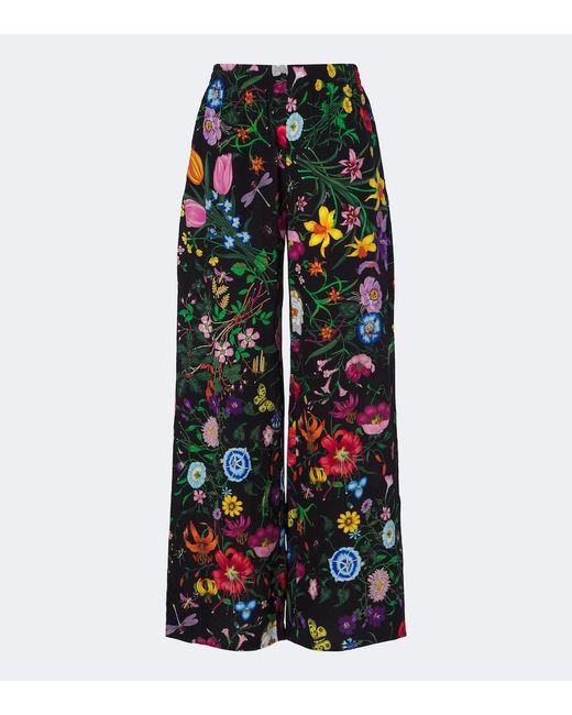 Gucci Multicolor Flora Silk Twill Palazzo Pants