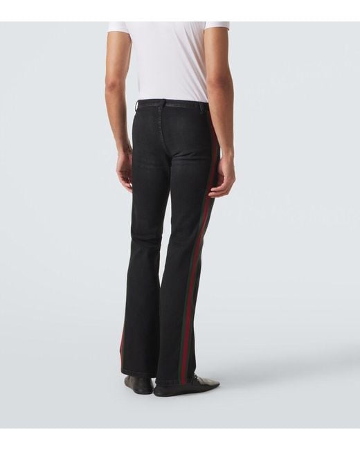 Gucci Black Web Stripe Flared Jeans for men