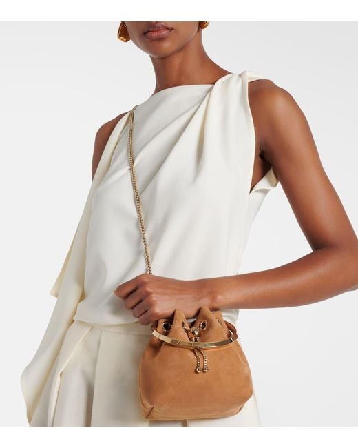 Jimmy Choo Brown Bucket Bag Bon Bon Small Aus Veloursleder