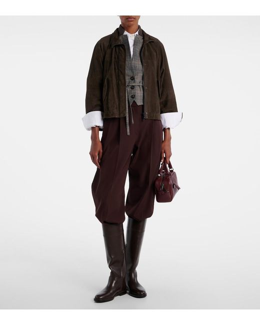 Brunello Cucinelli Gray Belted Checked Virgin Wool Vest