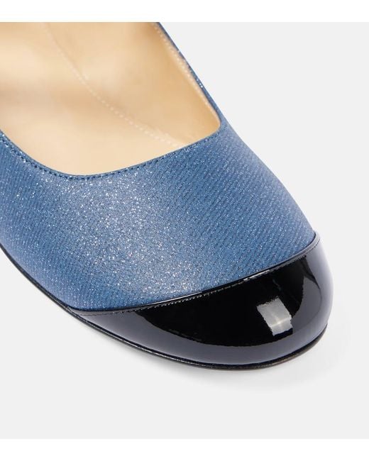 Mach & Mach Blue Embellished Denim Mary Jane Flats