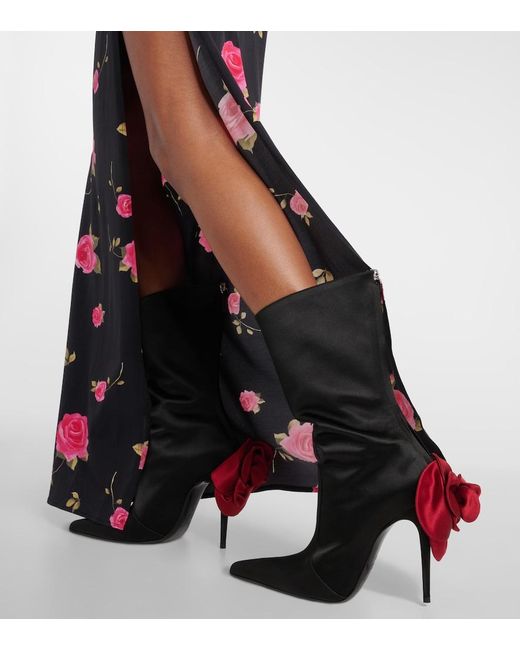 Magda Butrym Black Floral-Applique Satin Sock Boots