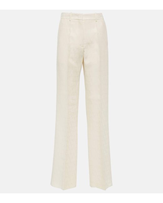 Valentino Natural High-rise Wool And Silk Wide-leg Pants