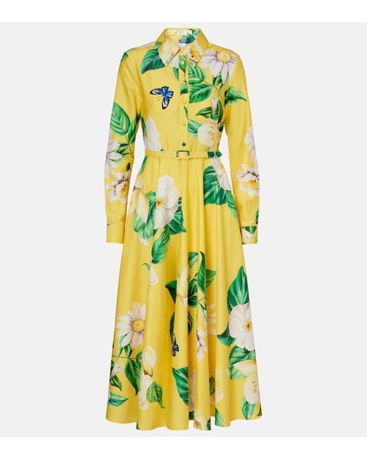 LEO LIN Women's Yellow Zara Floral Cotton Shirt Dress