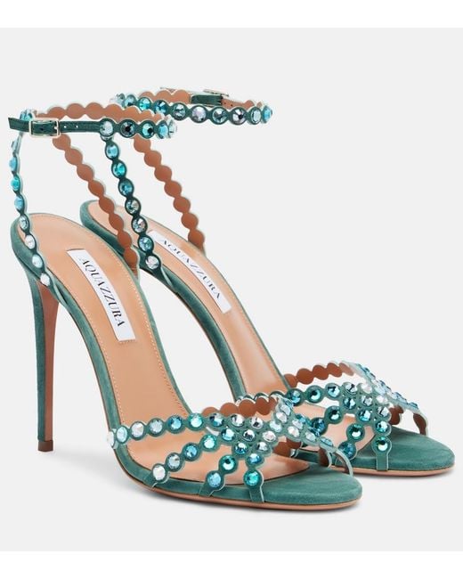 Aquazzura Blue High-Heeled Sandals With Reflective Embellishments