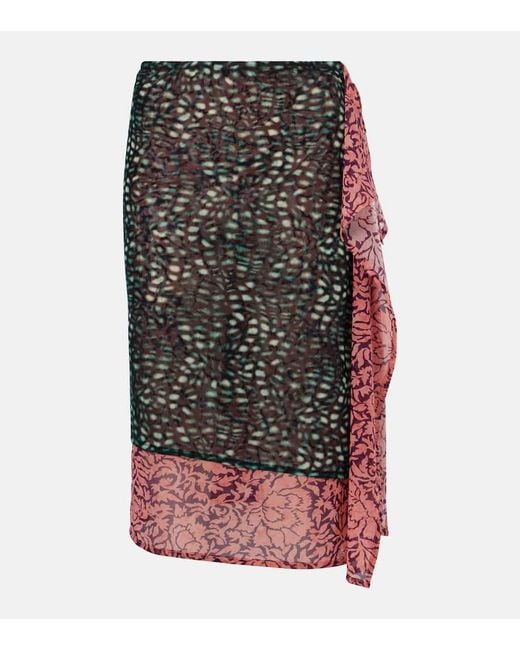 Dries Van Noten Purple Printed Draped Midi Skirt