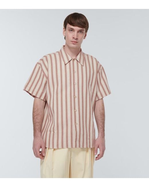 Commas Pink Striped Cotton And Linen Shirt for men