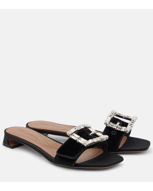 Dolce & Gabbana Black Embellished Velvet Slides
