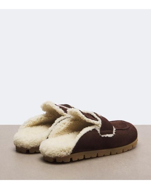 Prada Brown Shearling-Lined Suede Mules