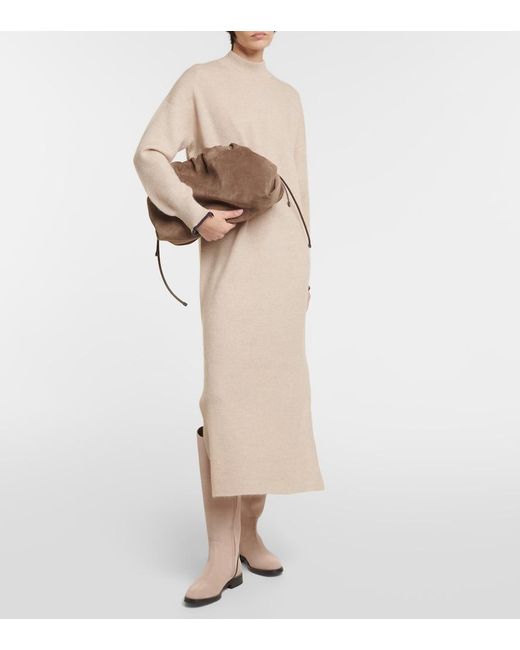 Brunello Cucinelli Natural Alpaca And Cotton Midi Dress