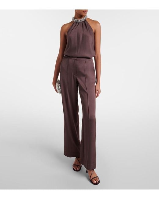 Jonathan Simkhai Brown Kyra High-Rise Satin Wide-Leg Pants