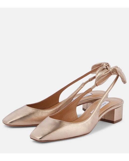 Aquazzura Brown Very Bow 35 Leather Slingback Pumps
