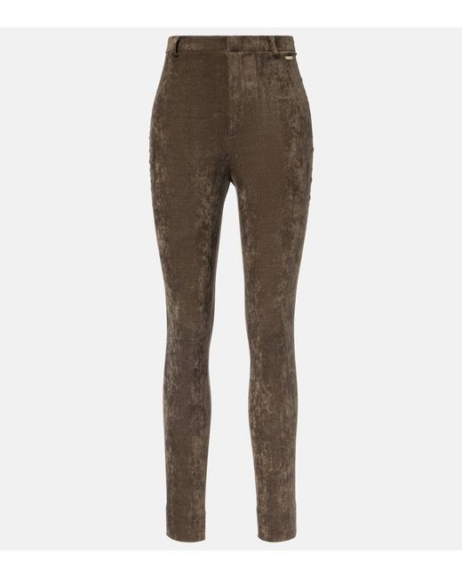 Gucci Brown Cotton-Blend Velvet Leggings