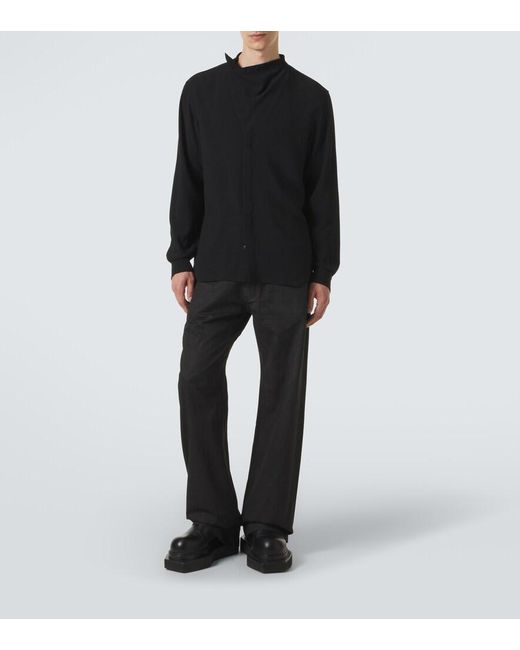 Rick Owens Black Island Draped Cady Shirt for men