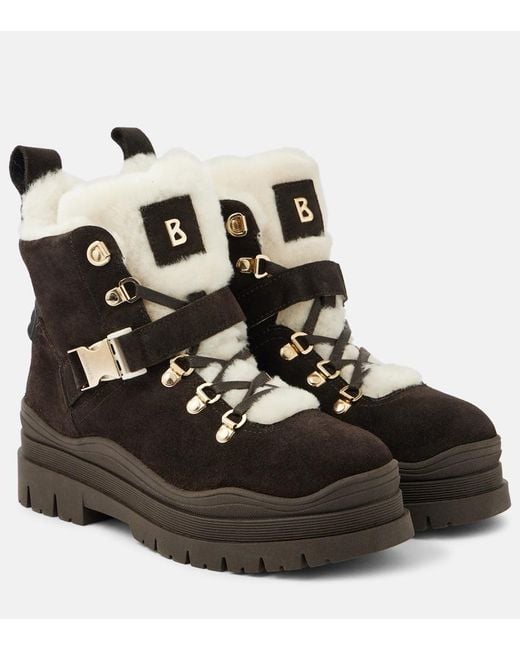 Bogner Black Arosa Shearling-Trimmed Suede Ankle Boots