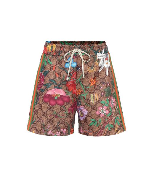 Gucci Multicolor Gg Supreme & Floral Print Jersey Shorts
