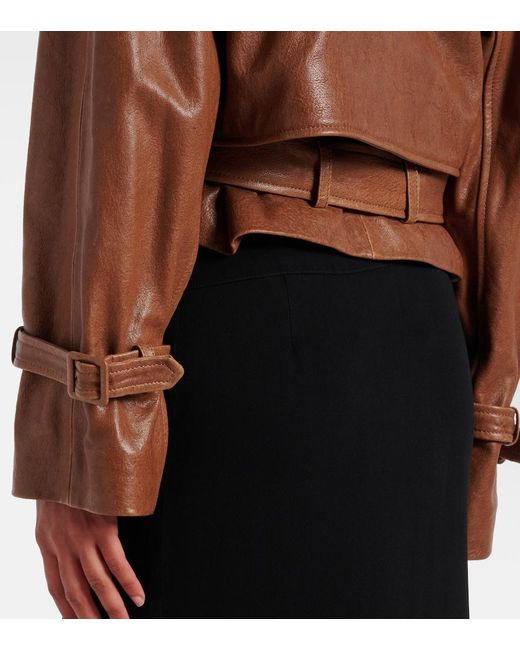 Nour Hammour Brown Hatti Cropped Leather Biker Jacket
