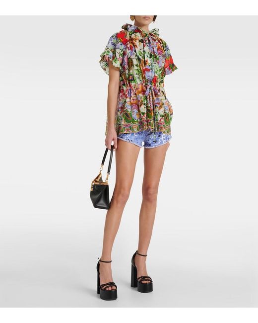 Etro Multicolor Floral Ruffled Cotton Blouse