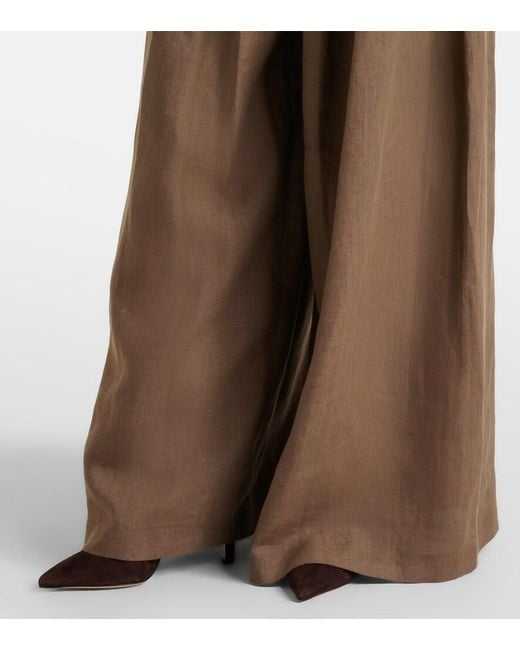 Ralph Lauren Brown Greer Linen, Cashmere, And Silk Wide-Leg Pants