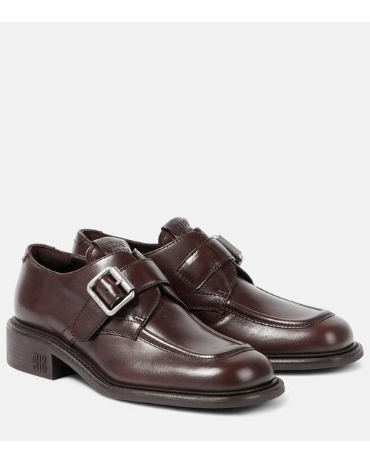 Zapatos De Piel Pulida Con Hebilla Miu Miu de color Brown
