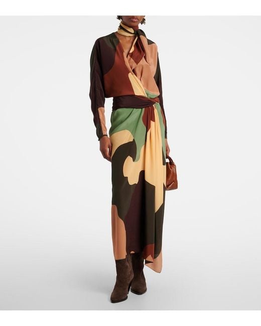 Johanna Ortiz Multicolor Printed Scarf-Detail Silk Maxi Dress