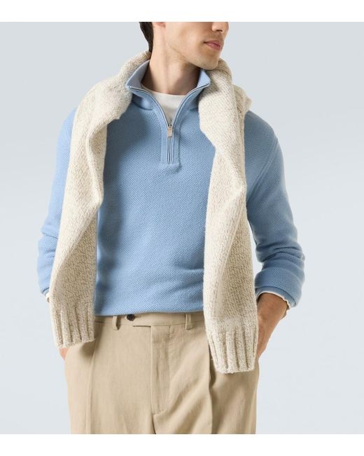 Zegna Blue Cashmere Mockneck Sweater for men