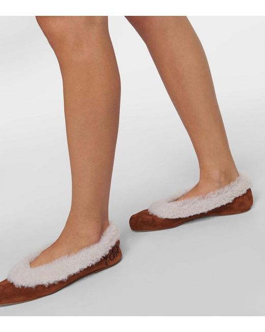 Magda Butrym Brown Embroidered Shearling Ballet Flats