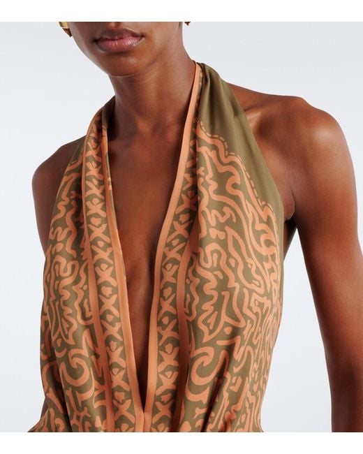 Johanna Ortiz Brown Printed Silk Maxi Dress