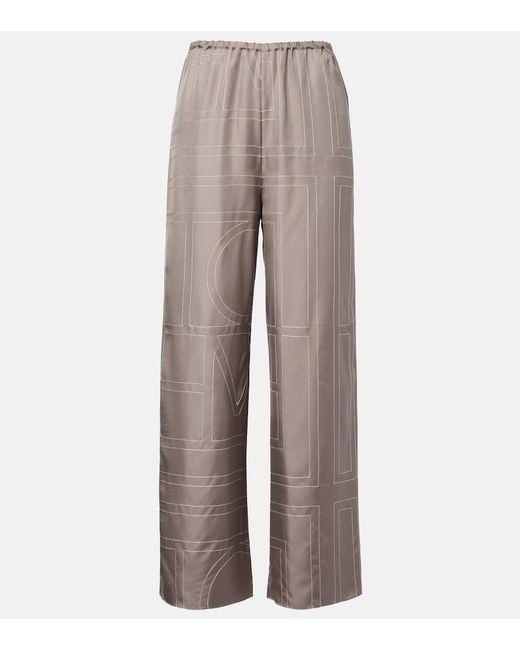 Totême Gray Monogram Silk Twill Pajama Pants