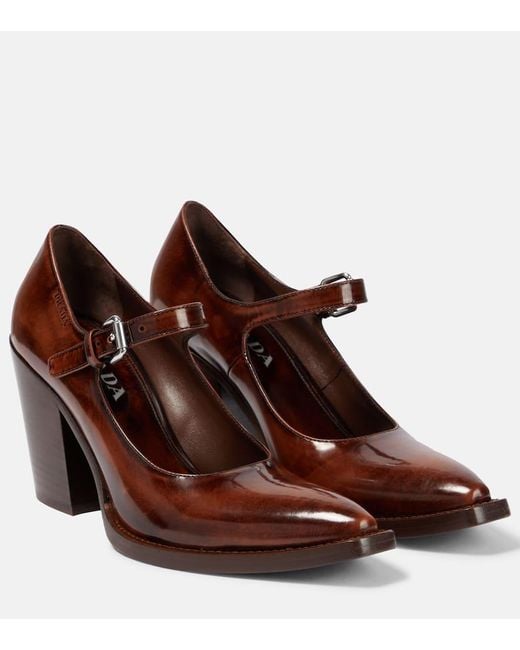 Prada Brown Leather Mary Jane Pumps