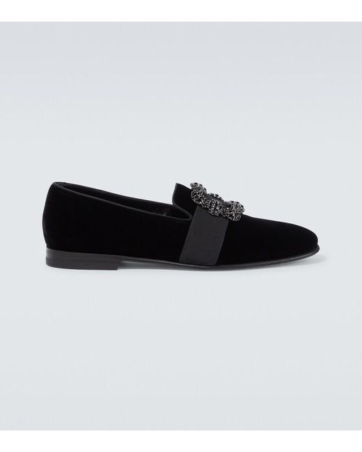 Manolo Blahnik Black Carlton Embellished Velvet Loafers for men