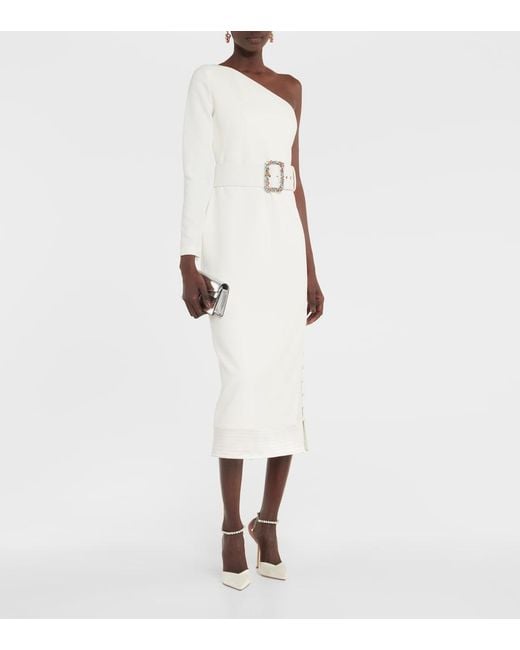 Safiyaa White Asymmetrical Crepe Midi Dress
