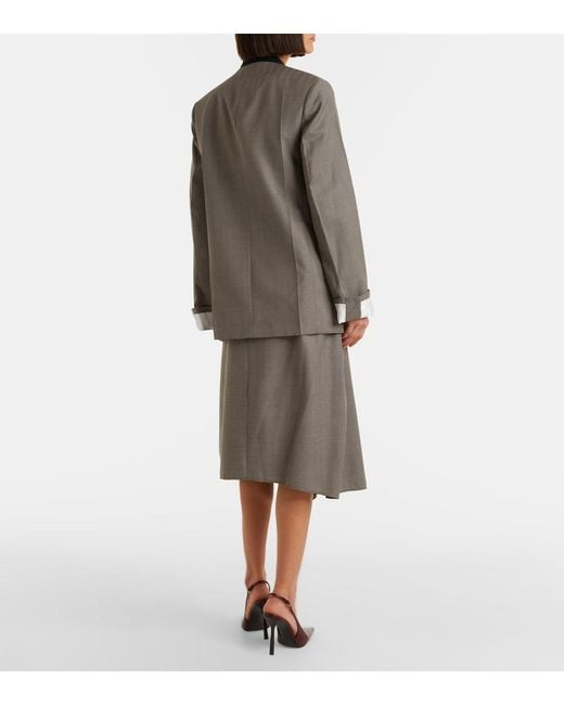 Victoria Beckham Gray Asymmetric Virgin Wool Midi Skirt