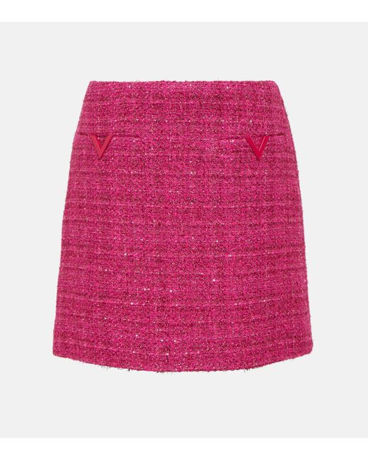 Mini-jupe en tweed Valentino en coloris Pink