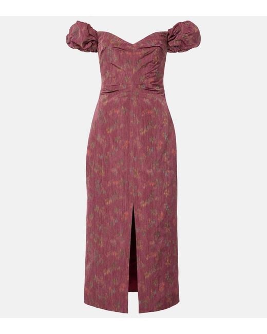 Markarian Purple Adelaine Floral Puff Sleeves Gown