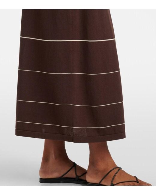 Faithfull The Brand Brown Accordion Striped Cotton-Blend Maxi Skirt