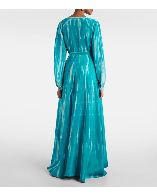 Anna Kosturova Blue Tie-Dye Silk Wrap Dress