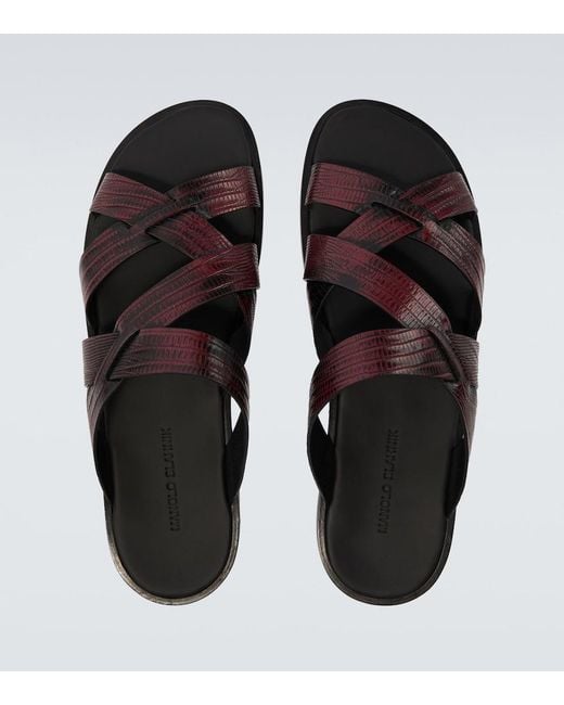 Manolo Blahnik Brown Marvin Croc-Effect Leather Slides for men