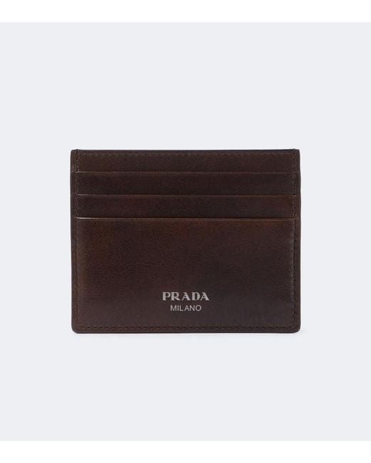 Prada Brown Logo Leather Card Holder for men