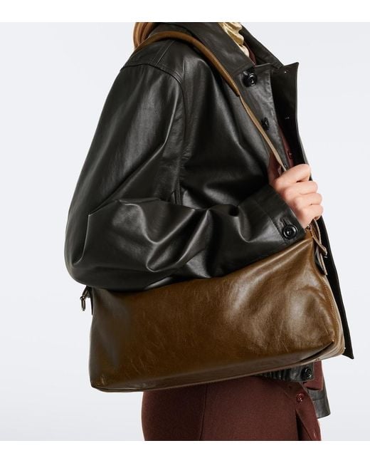 Lemaire Brown Small Belted Leather Shoulder Bag