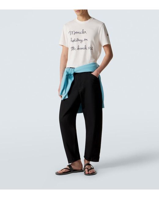 Moncler Natural Embroidered Cotton Jersey T-Shirt for men