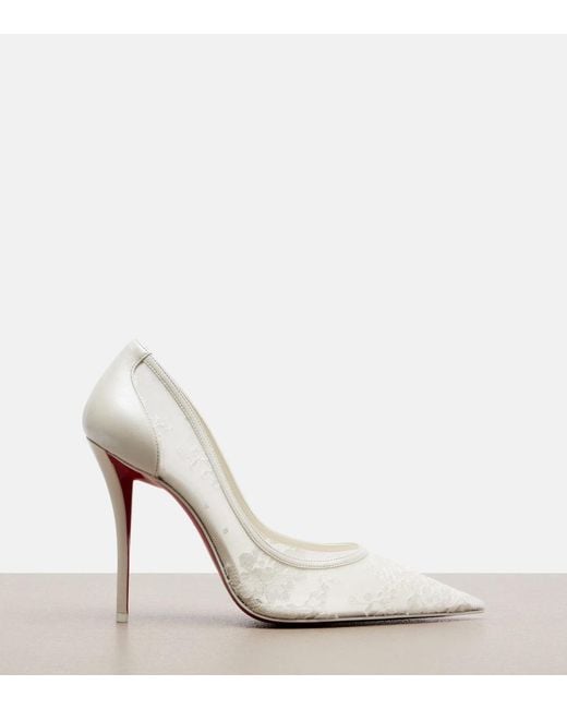 Christian Louboutin White Miss Z Floral Leather-Trimmed Pumps