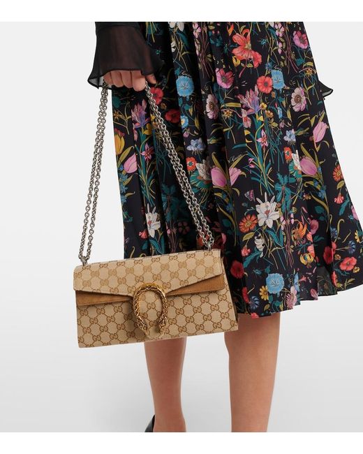 Gucci Natural Dionysus Gg Canvas Small Suede-Trimmed Crossbody Bag