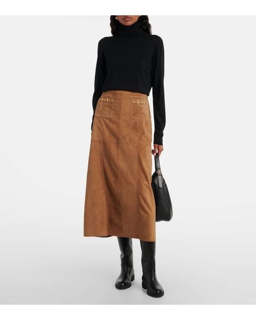 Rixo Brown High-Rise-Maxirock Edwina Aus Veloursleder